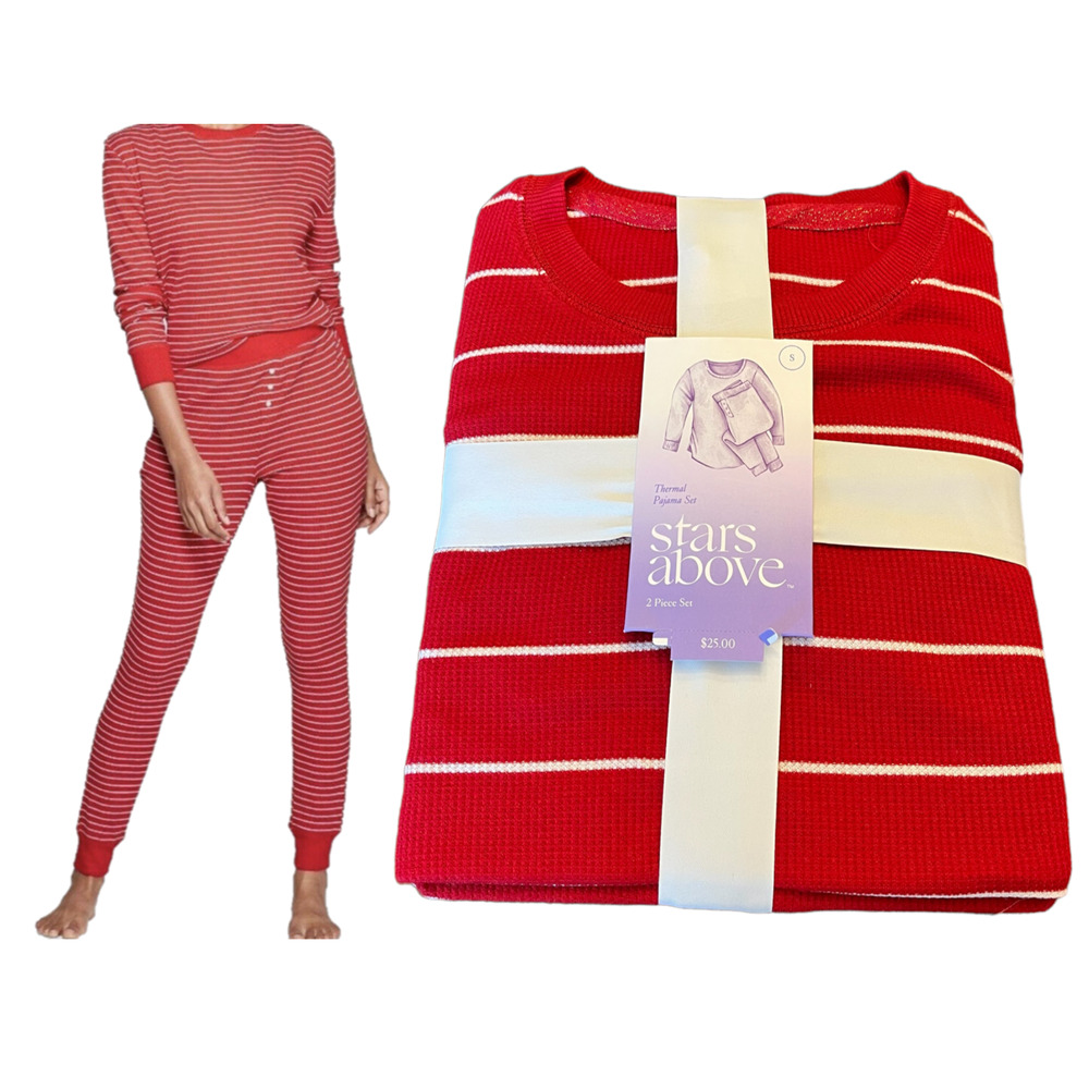 Womens Thermal Pajama Set Small 4/6 Red White Stripe Target Stars Above Top Pant